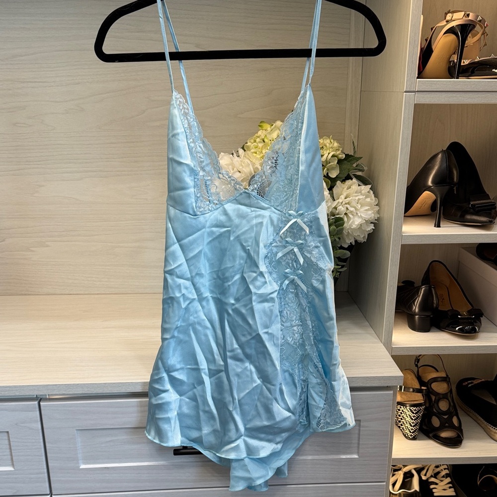 Satin Lace Trim Light Blue Chemise